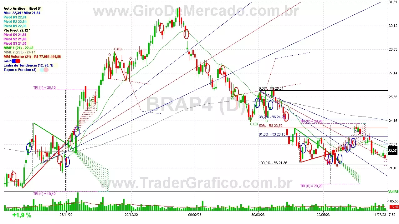 Análise de BRADESPAR PN N1 BRAP4 Análise Técnica de Ações Giro De